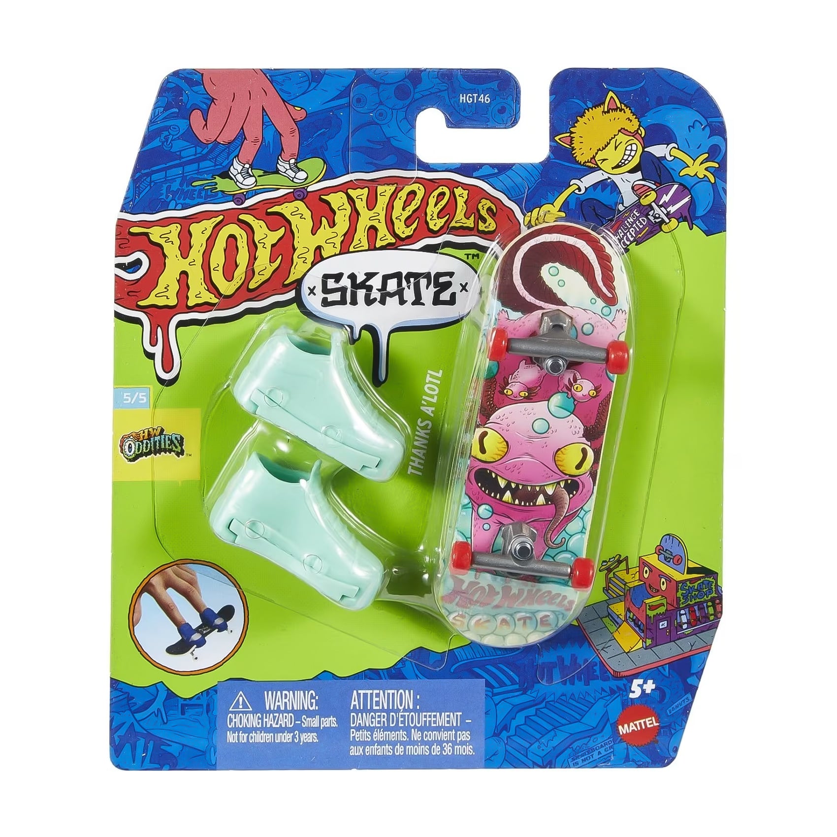 Ігровий набір Hot Wheels Скейт та взуття для пальчиків, Thanks A'lotl, салатовий, від 5 років (HGT46)