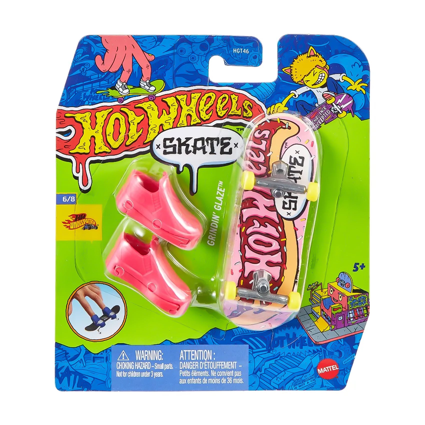 Ігровий набір Hot Wheels Скейт та взуття для пальчиків, Grindin' Glaze, рожевий, від 5 років (HGT46)