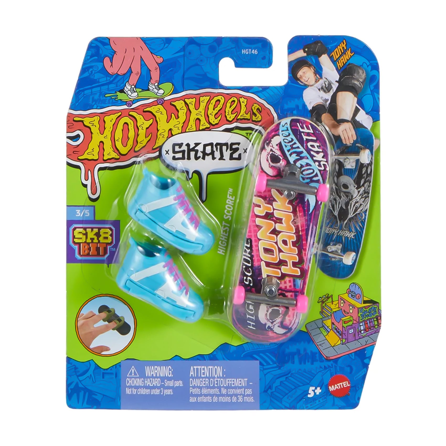 Ігровий набір Hot Wheels Скейт та взуття для пальчиків, Highest Score, блакитний, від 5 років (HGT46)