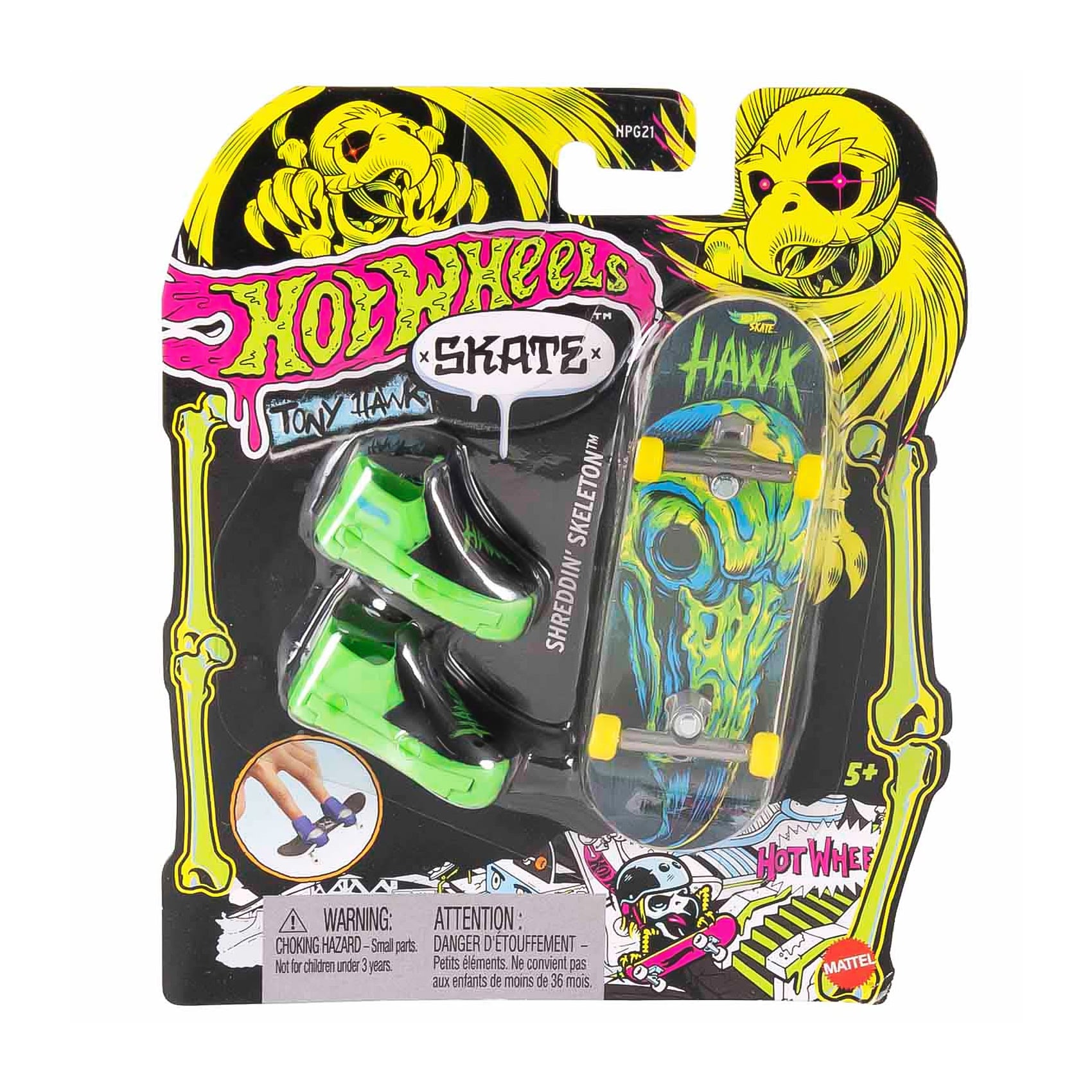 Ігровий набір Hot Wheels Скейт та взуття для пальчиків, Shreddin' Skeleton, зелено-чорний, від 5 років (HGT46)